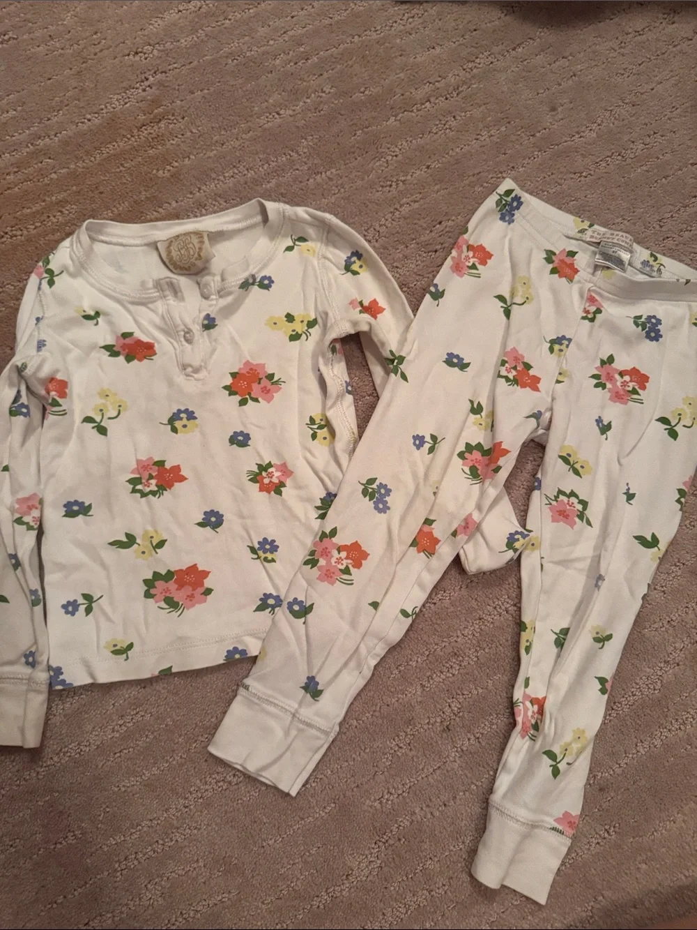 Kids Floral White Long Sleeve Pajama Set - Pink, Blue & Yellow Flowers